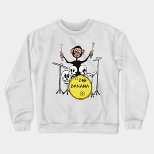 Chimp drumming in Big Banana Band-animals Crewneck Sweatshirt